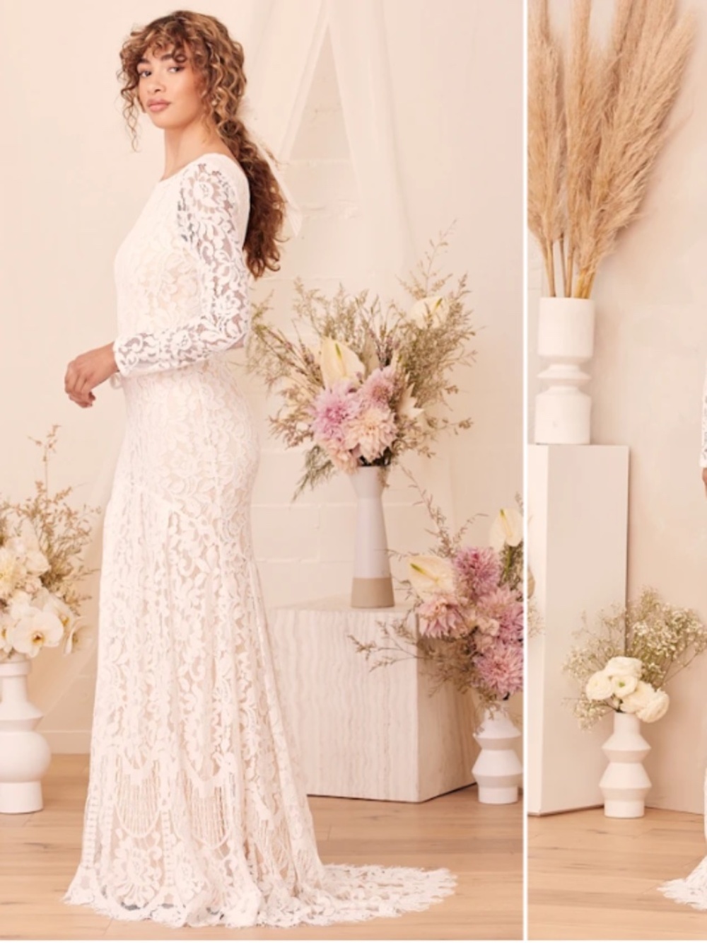 LULU's Sexy Romantic Flowy Lace Bridal Shower Elopement Reception Gown - Picture 10 of 11